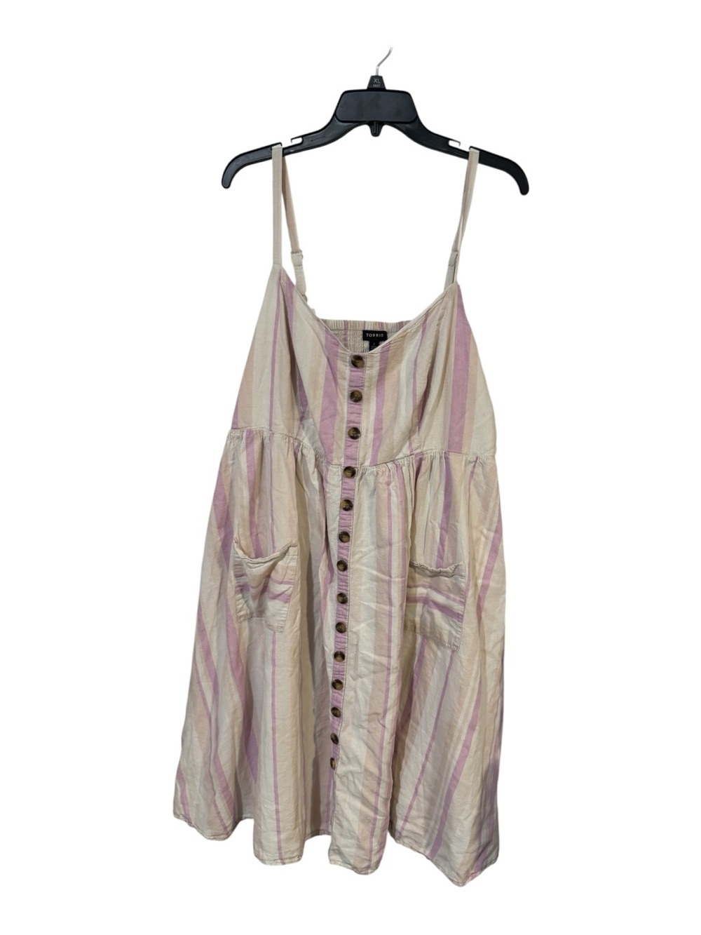 Torrid Pink Stripe Linen Blend Button Front Midi Dress Plus Size 2X - Picture 5 of 9